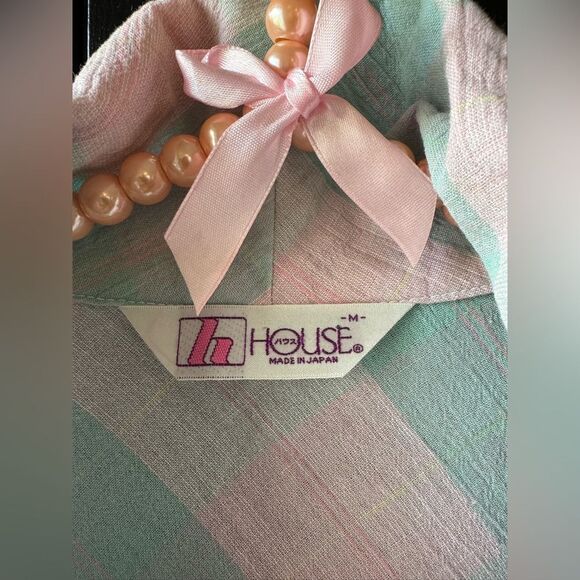 House of Japan Pastel Pink Blue Cotton Linen Blend Robe Size S/M - Picture 8 of 16